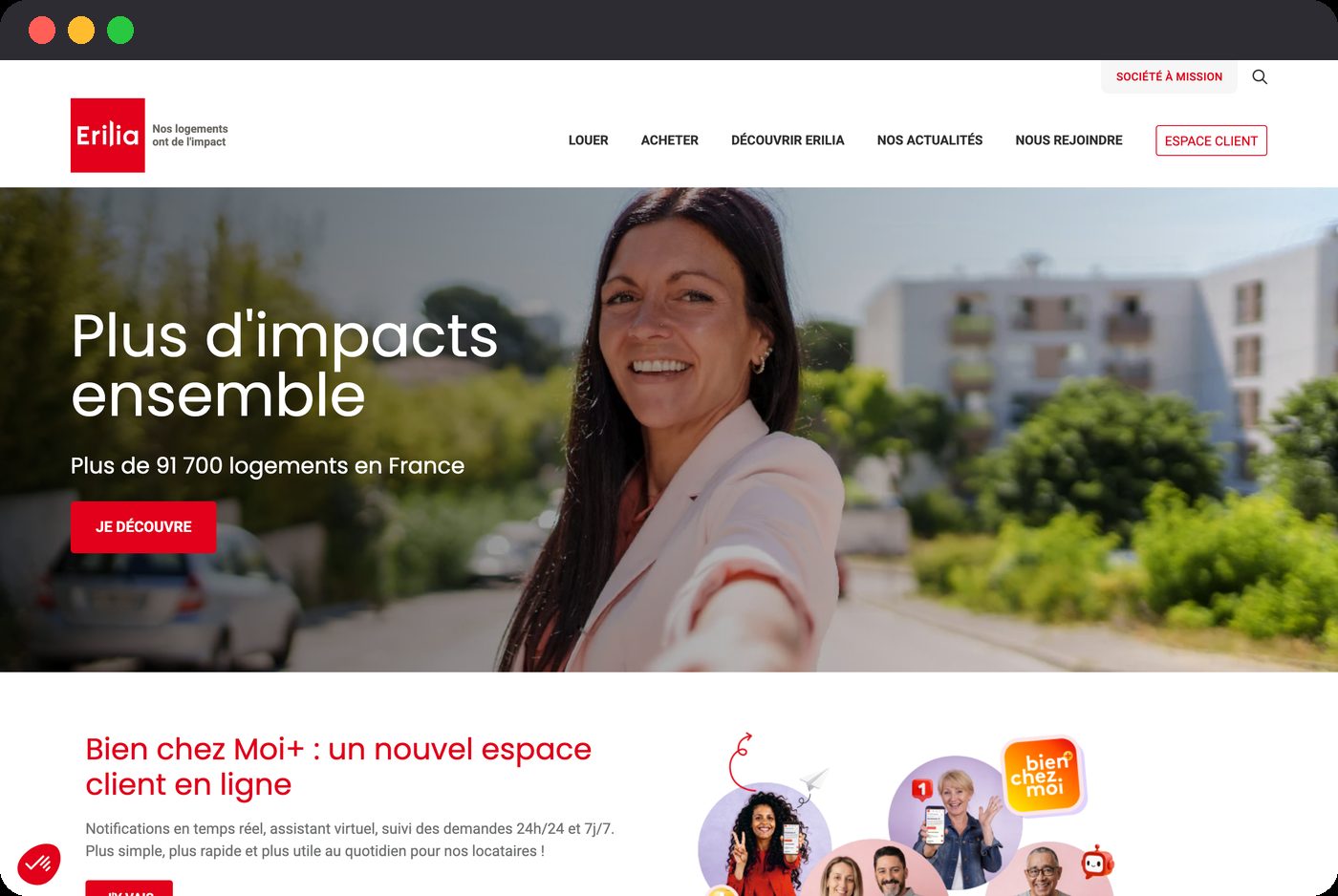 Page d'accueil du site Erilia
