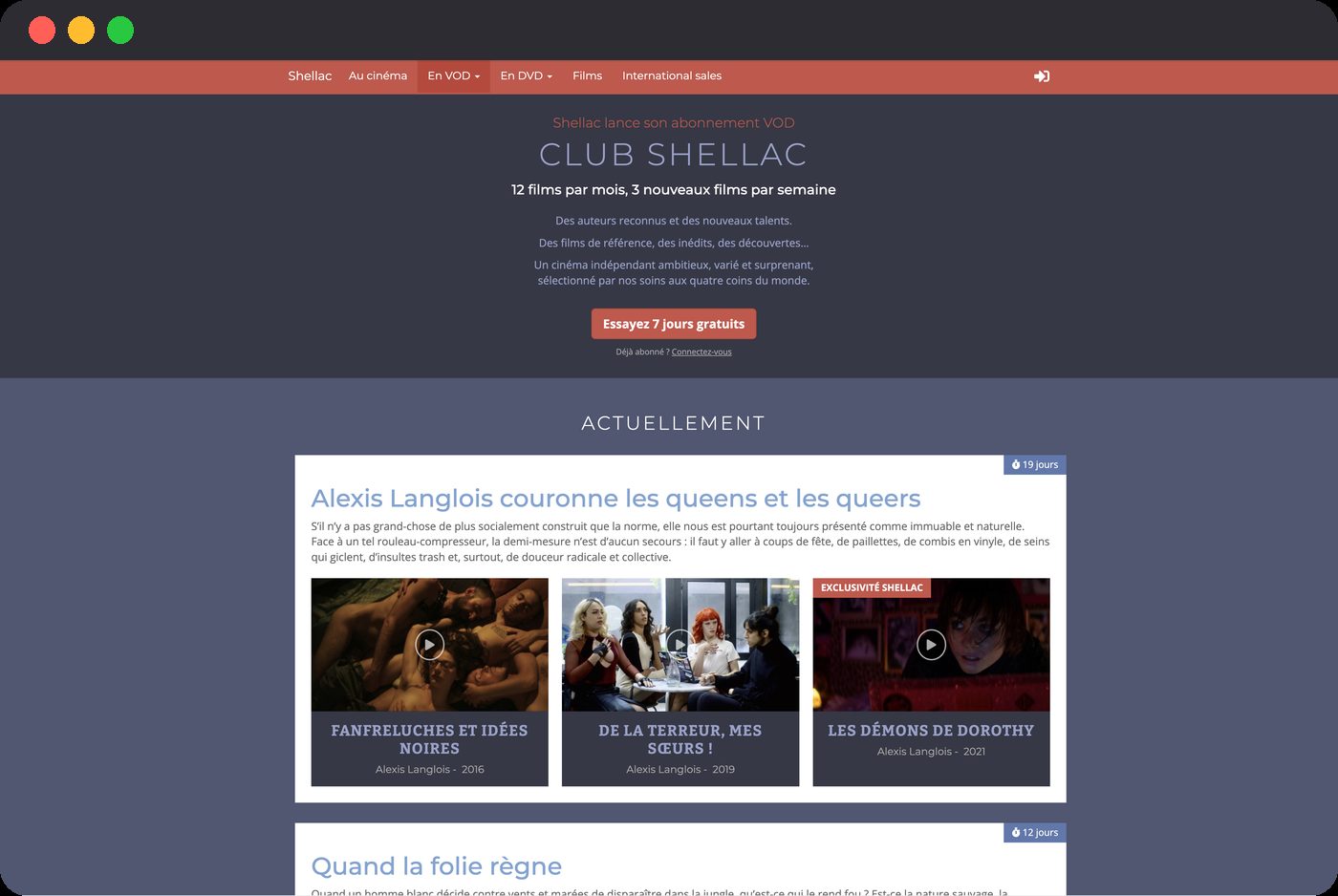 Le catalogue de la plateforme Shellac
